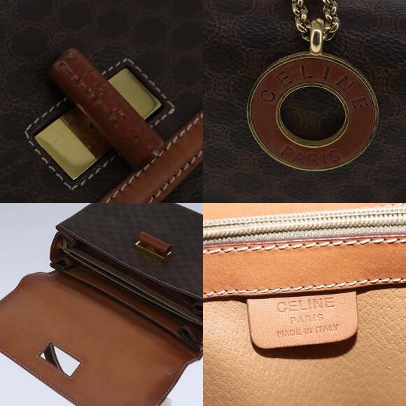 CELINE Macadam Canvas Hand Bag Pvc Leather Brown Gold - Picture 11 of 13